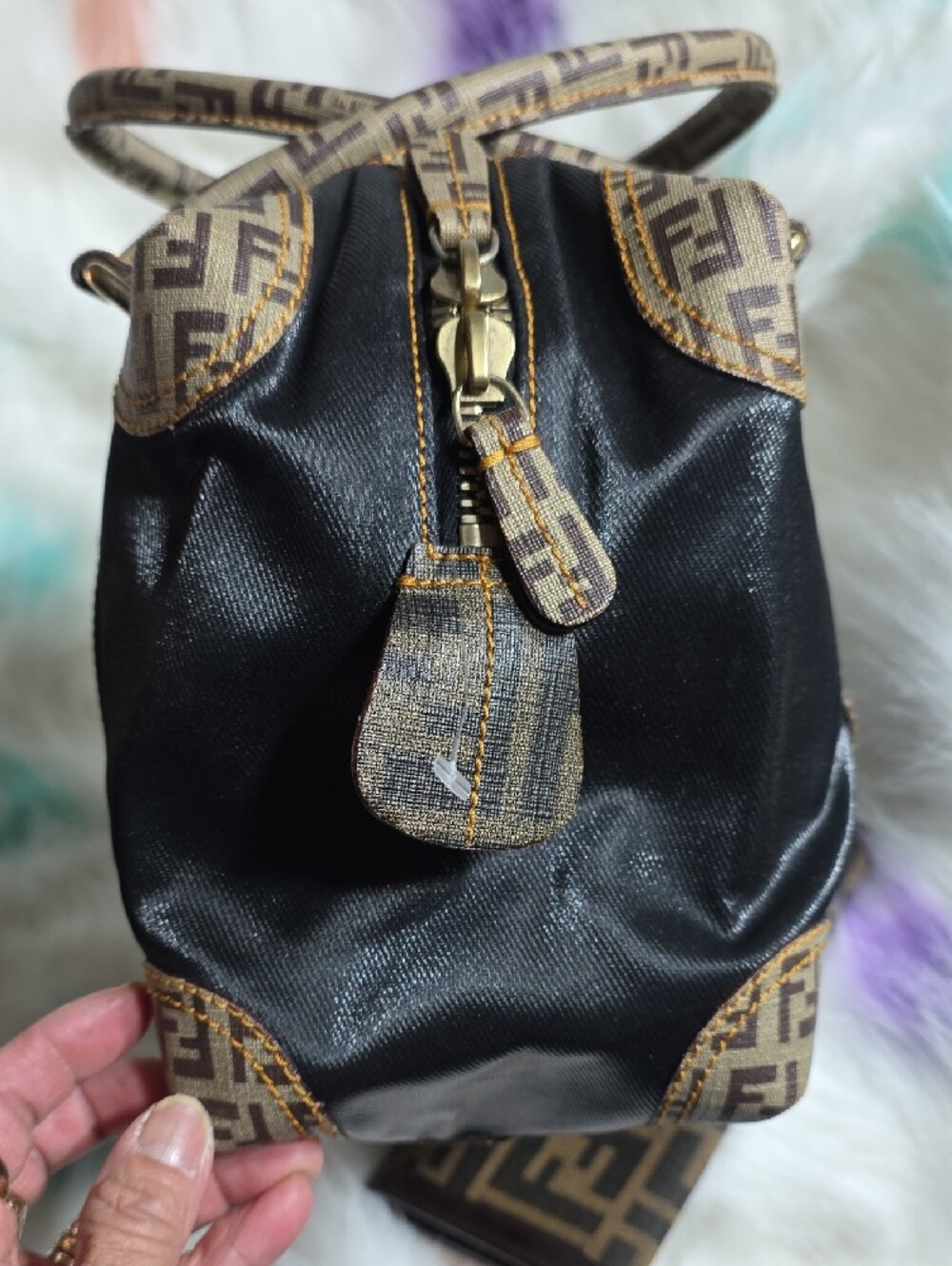 Authentic Fendi Monogram Canvas Satchel and Wallet in Brown & Black - Picture 4 of 10